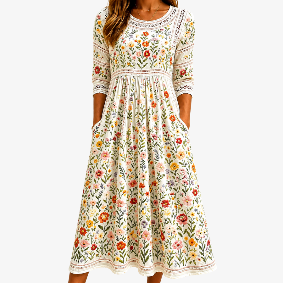 Willemina | Vildblommig Midi Klänning