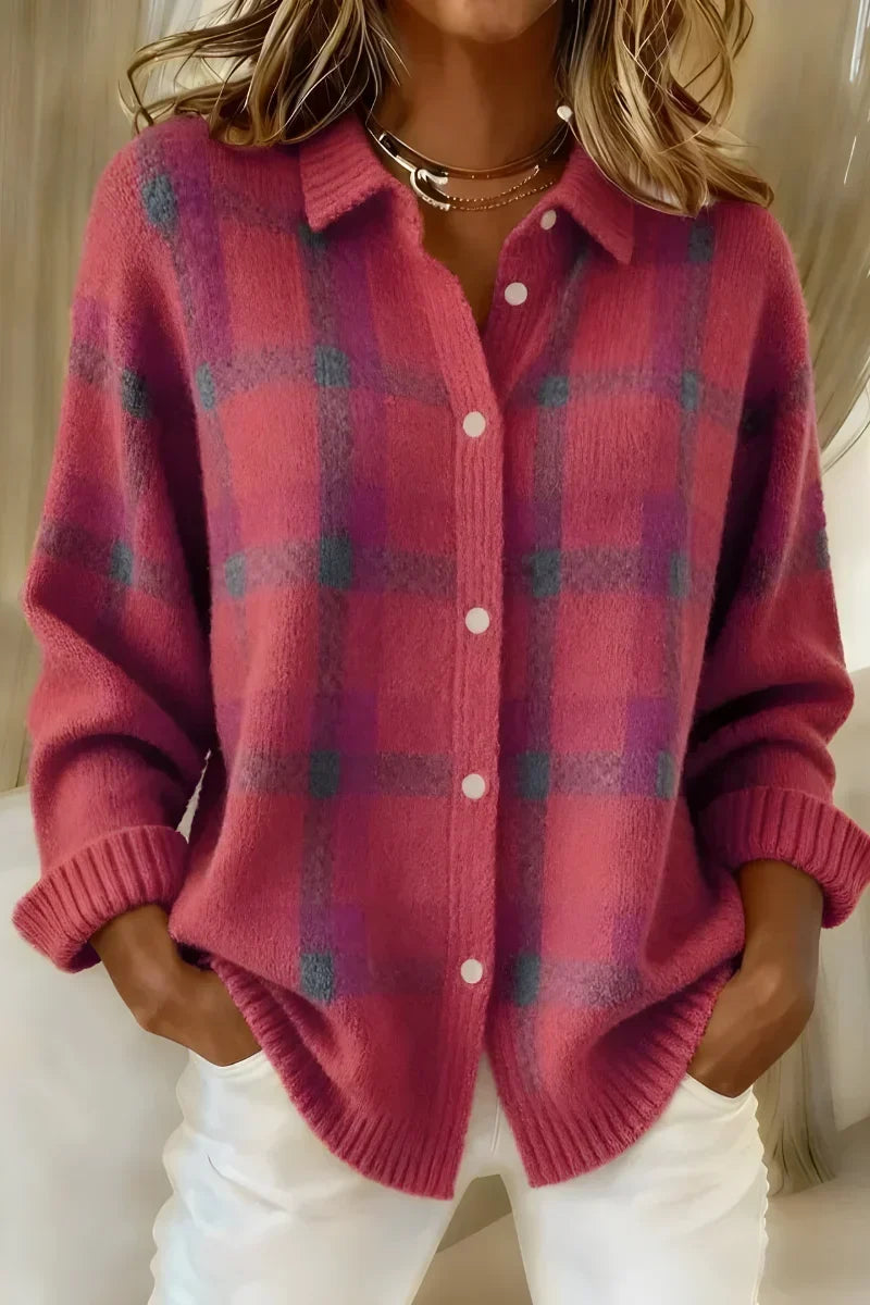Ashley | Klassisk Krage Rutig Cardigan