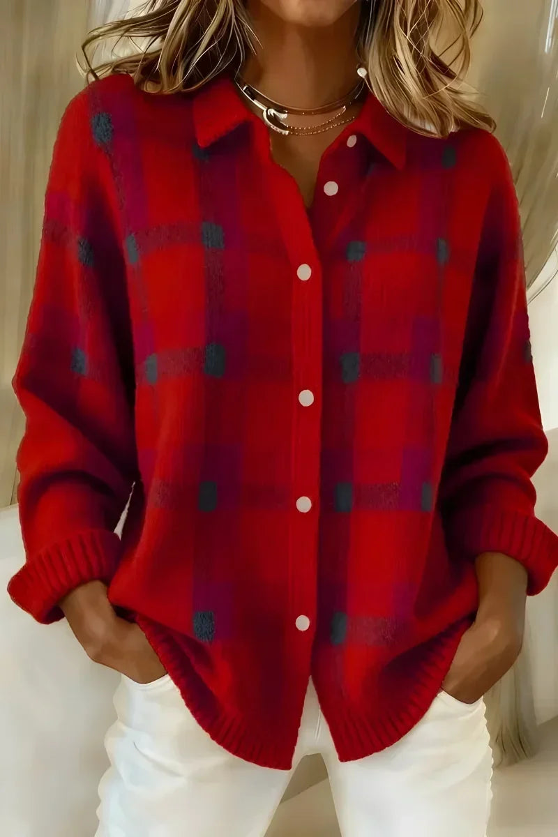 Brittany | Mjuk Rutig Knapp Cardigan