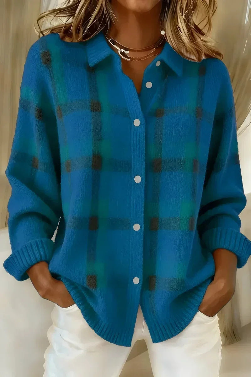 Kelsey | Borstad Stickad Rutig Cardigan