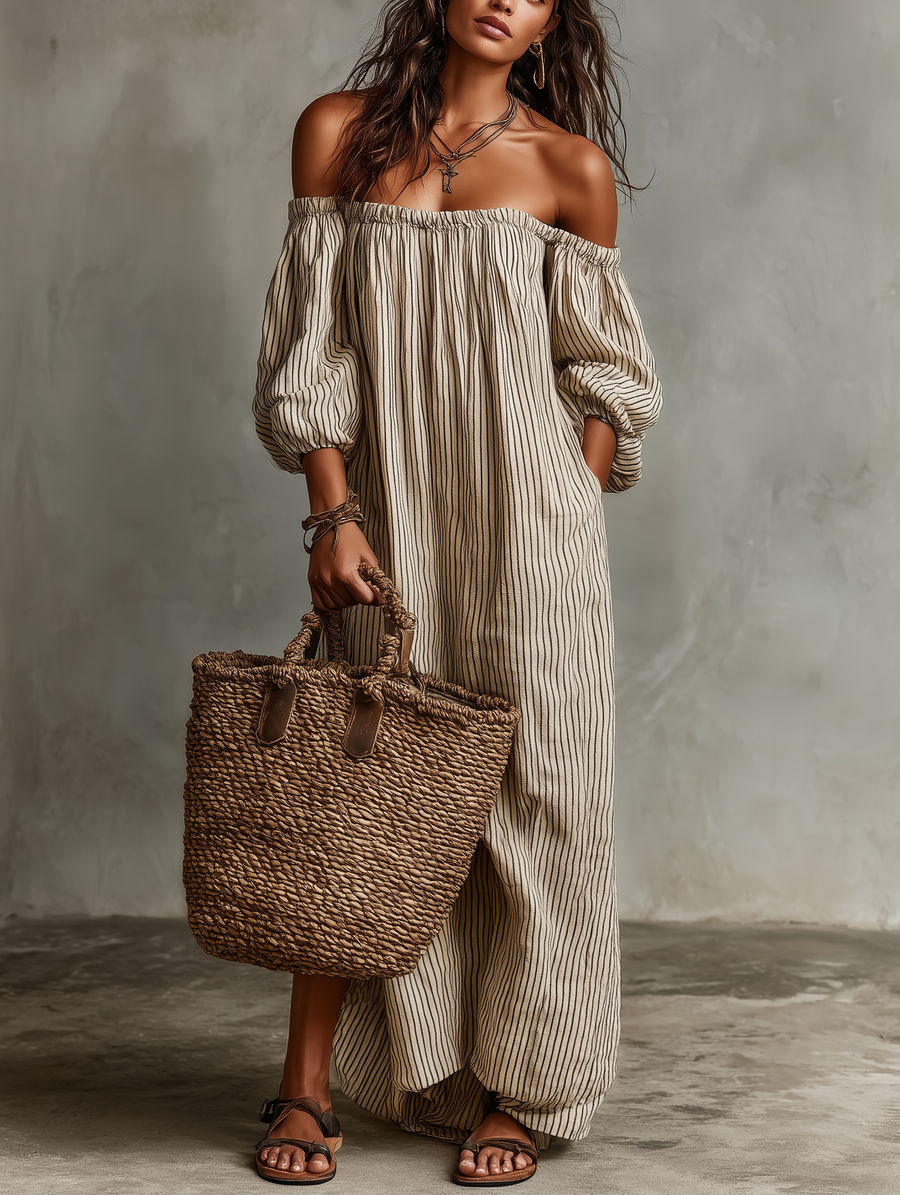 Callista | Lång Klänning med Off-the-Shoulder Urringning