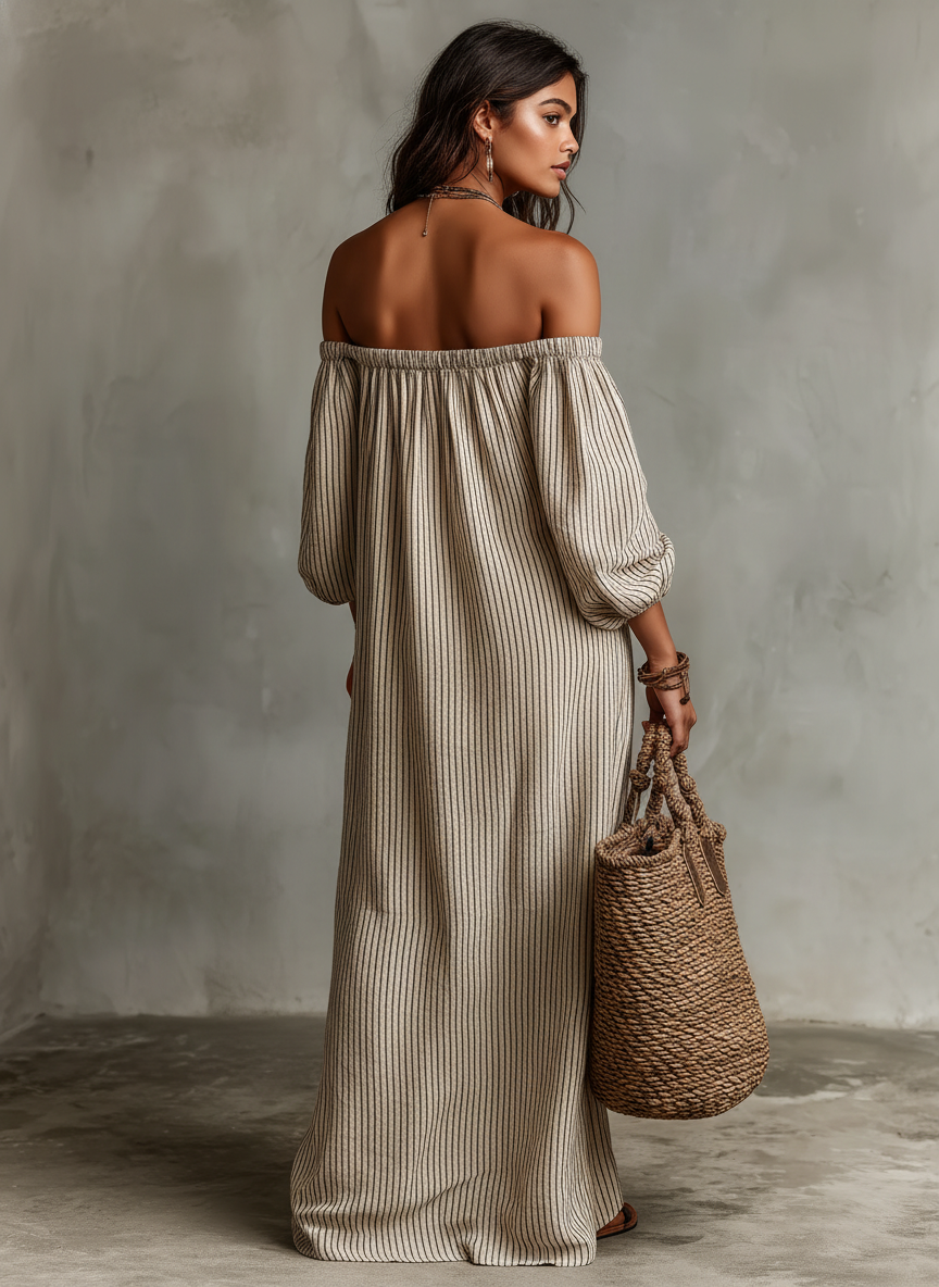 Callista | Lång Klänning med Off-the-Shoulder Urringning