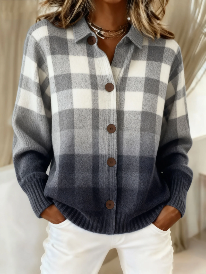 Agnes | Grå Ombre Rutig Knapp Cardigan