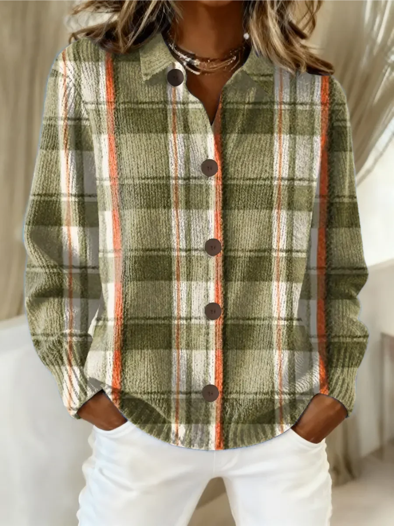 Hazel | Olivgrön Rutig Knap cardigan