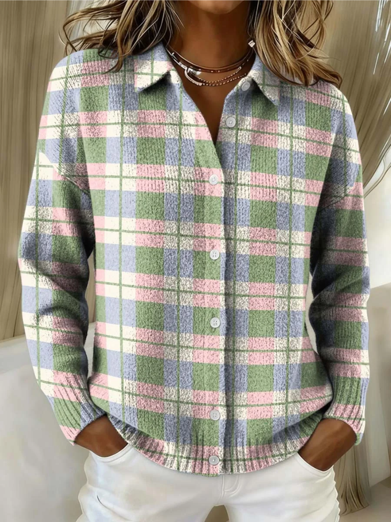 Margot | Pastellrutig Knappcardigan