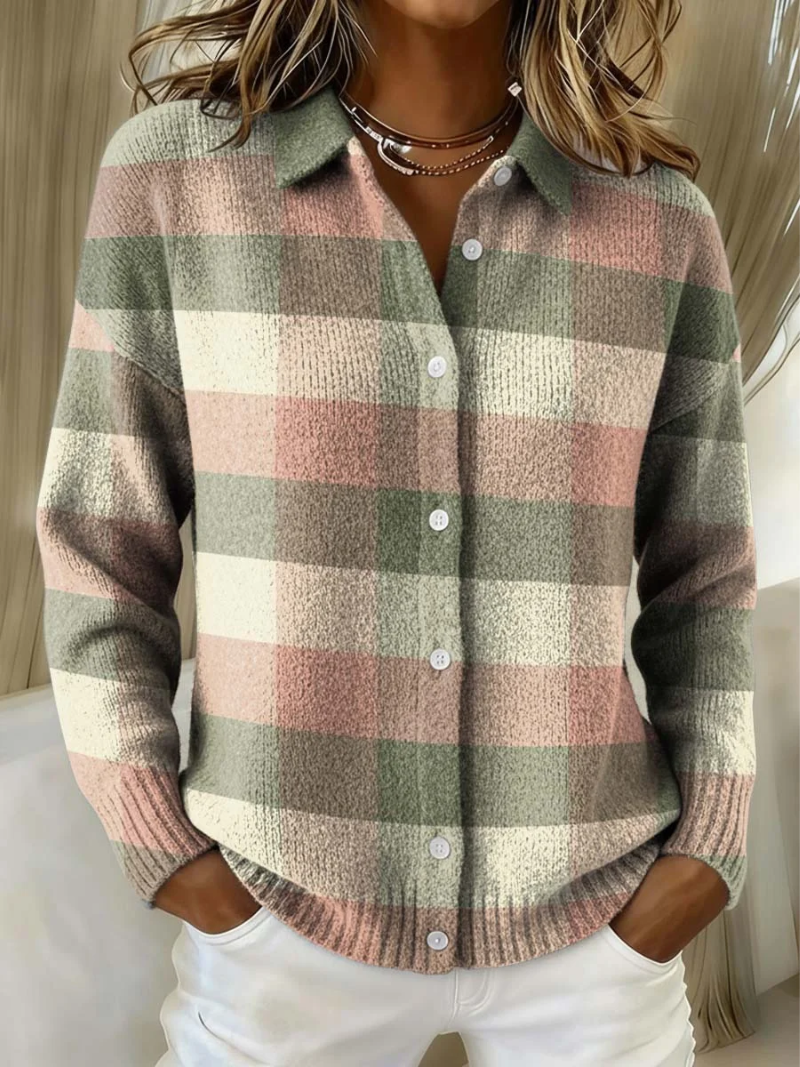Grace | Pastellrutigt Stickat Cardigan