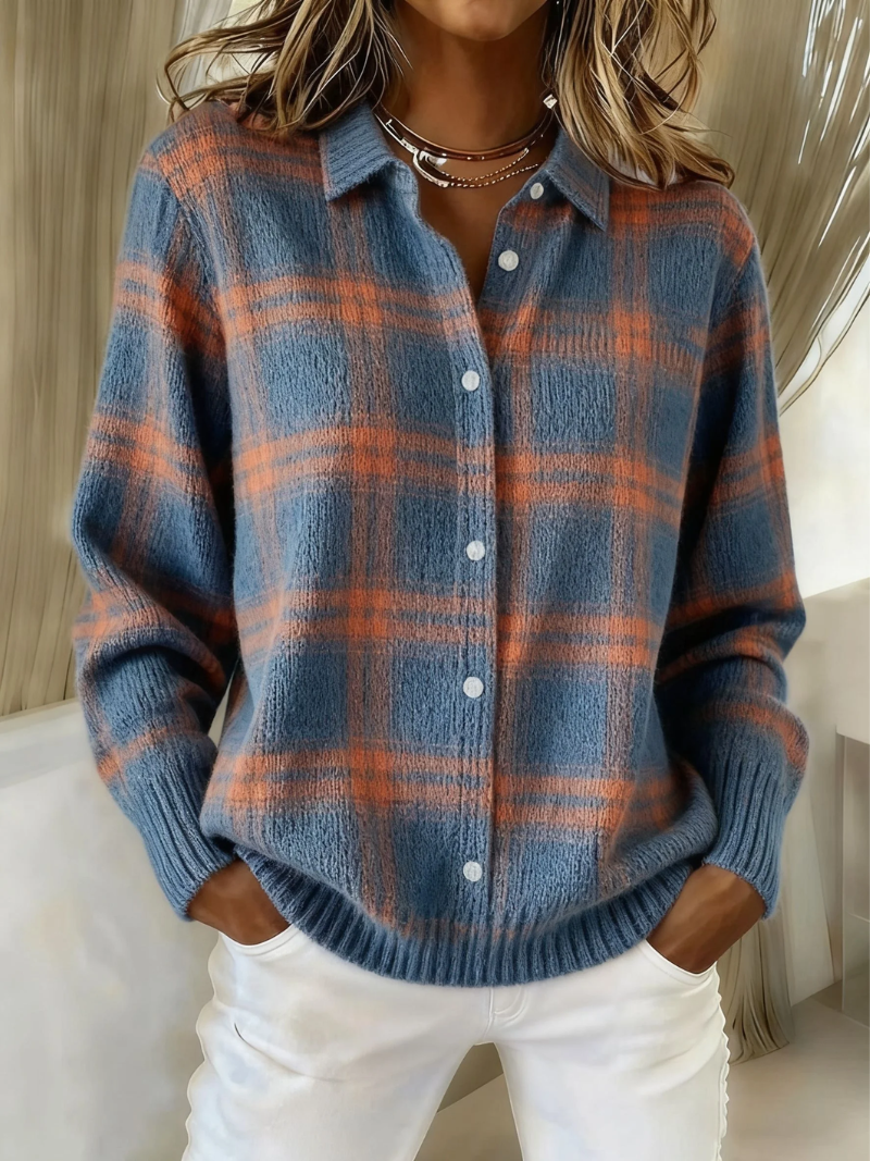 Zafira | Varm Blå Rutiga Cardigan
