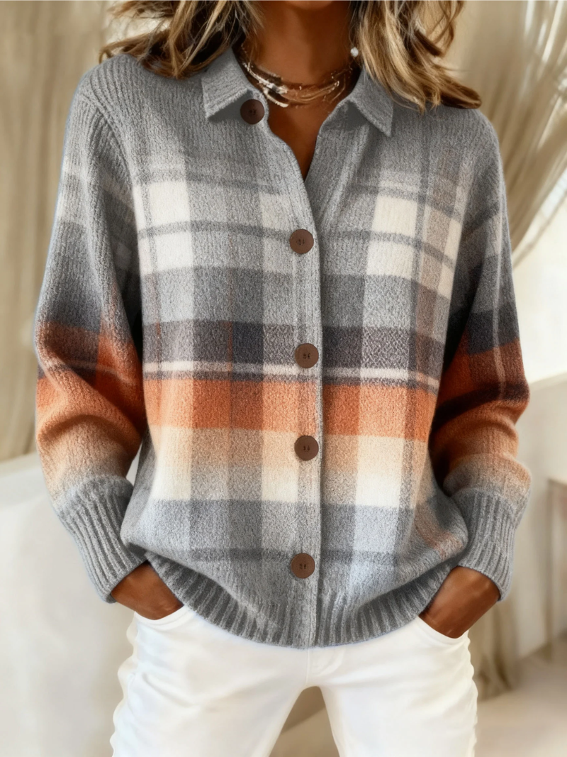Marlene | Varm Ombre Rutigt Cardigan