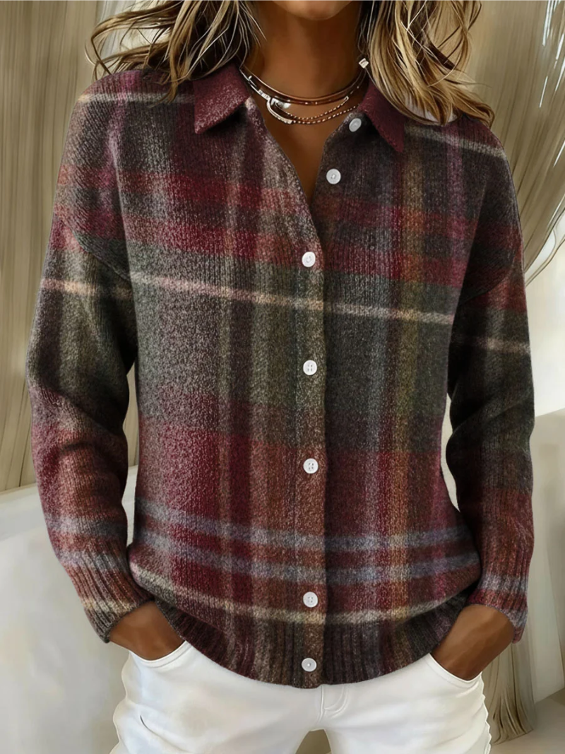 Eleanor | Klassisk Rutig Stickad Cardigan