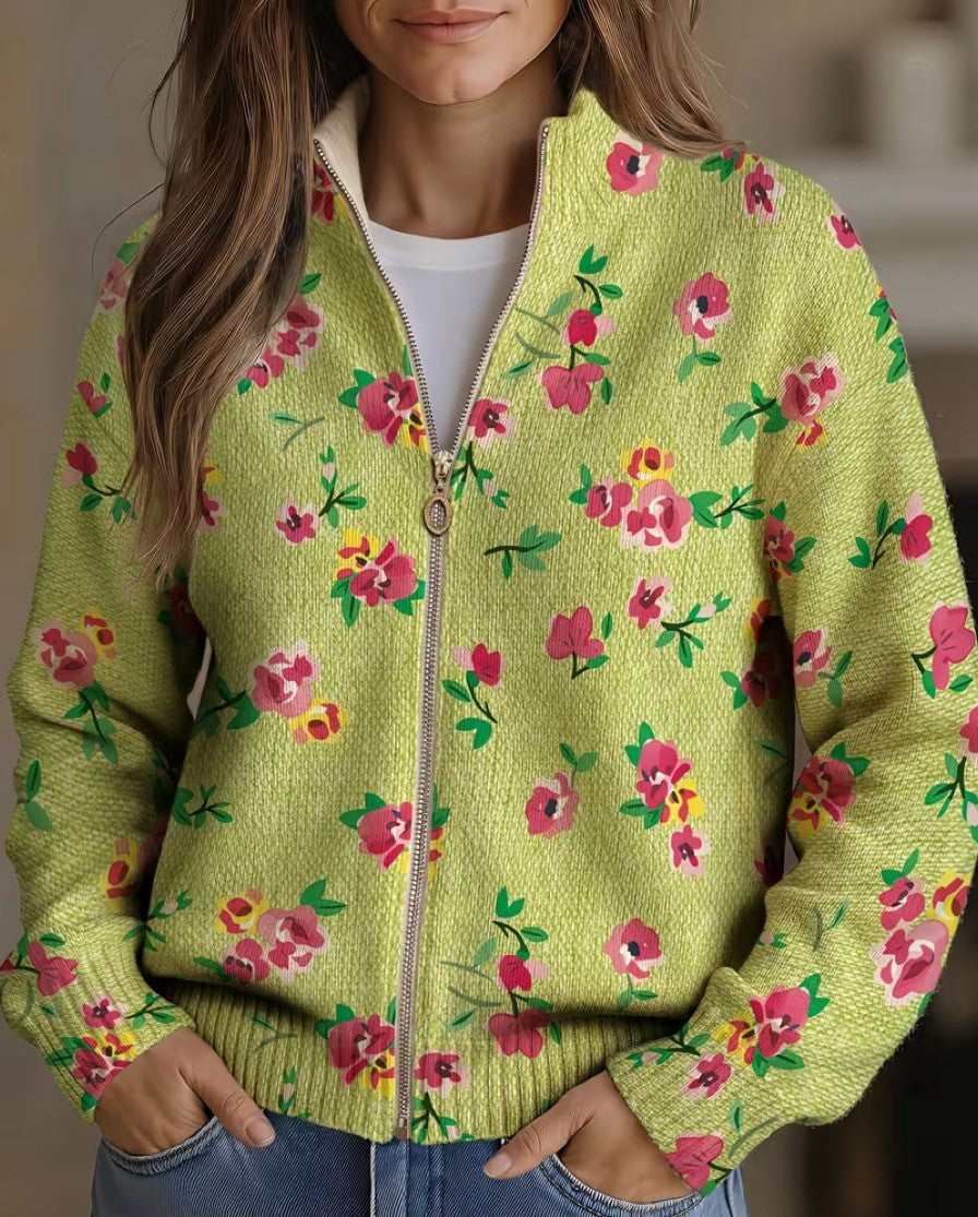 Constance | Kofta med rosa blommor på limegrönt