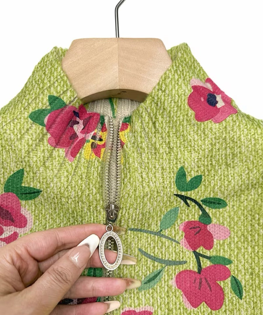 Constance | Kofta med rosa blommor på limegrönt