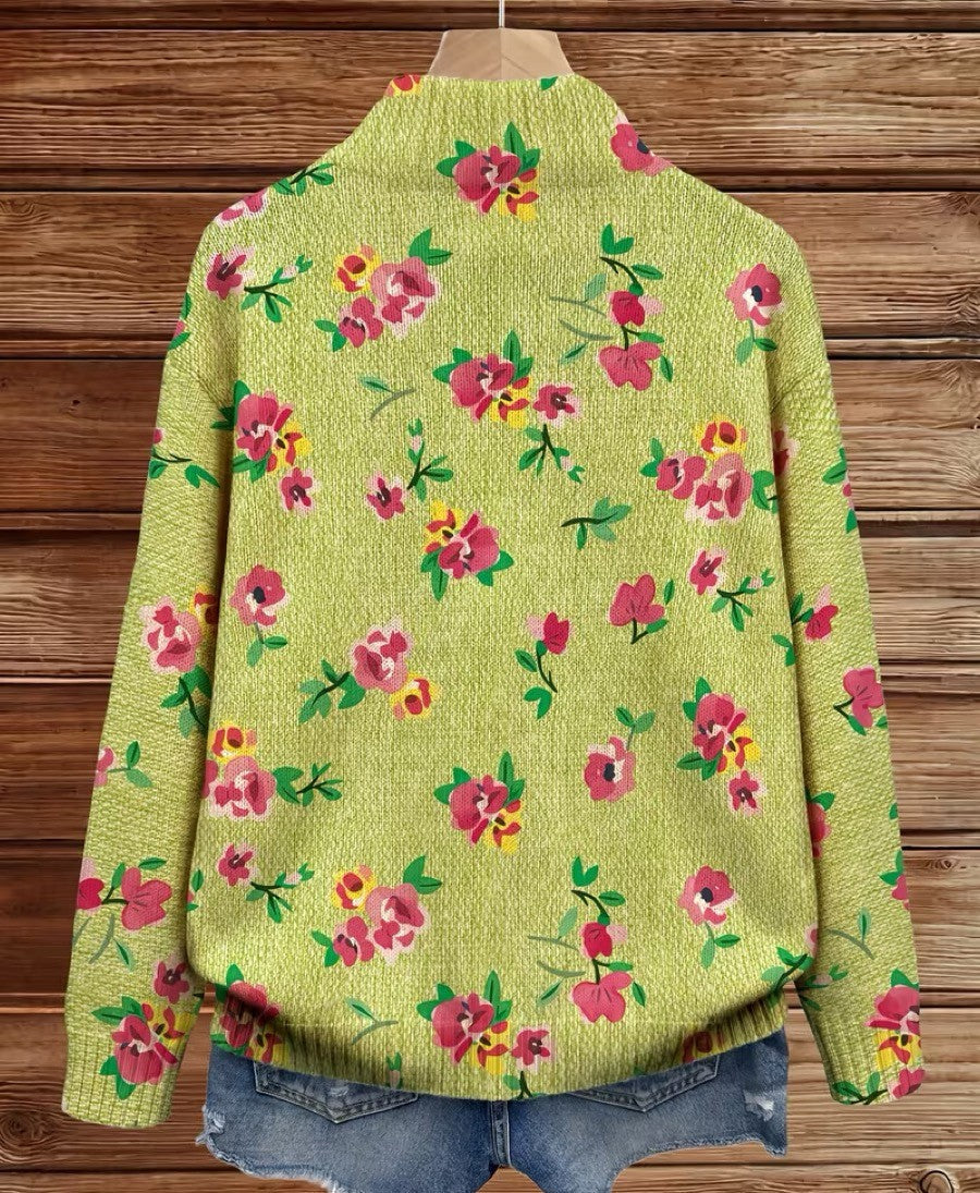 Constance | Kofta med rosa blommor på limegrönt