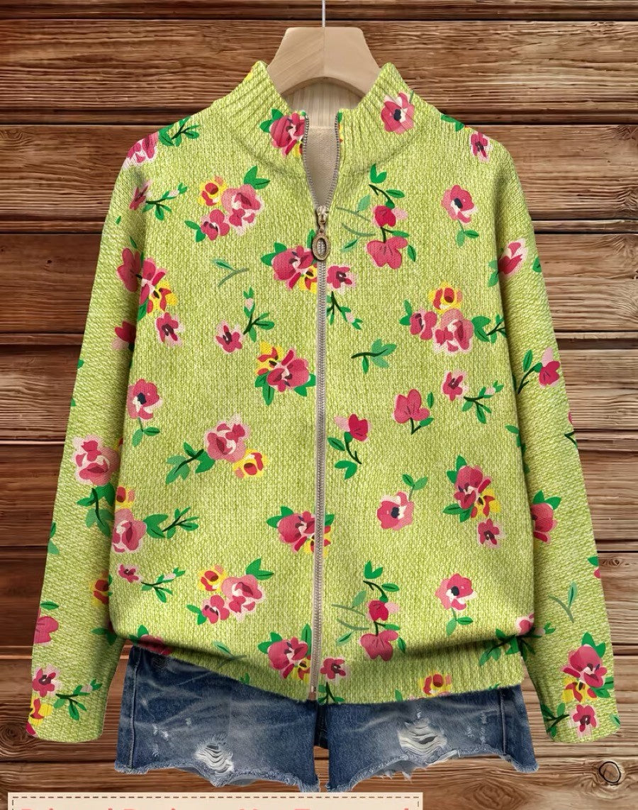 Constance | Kofta med rosa blommor på limegrönt