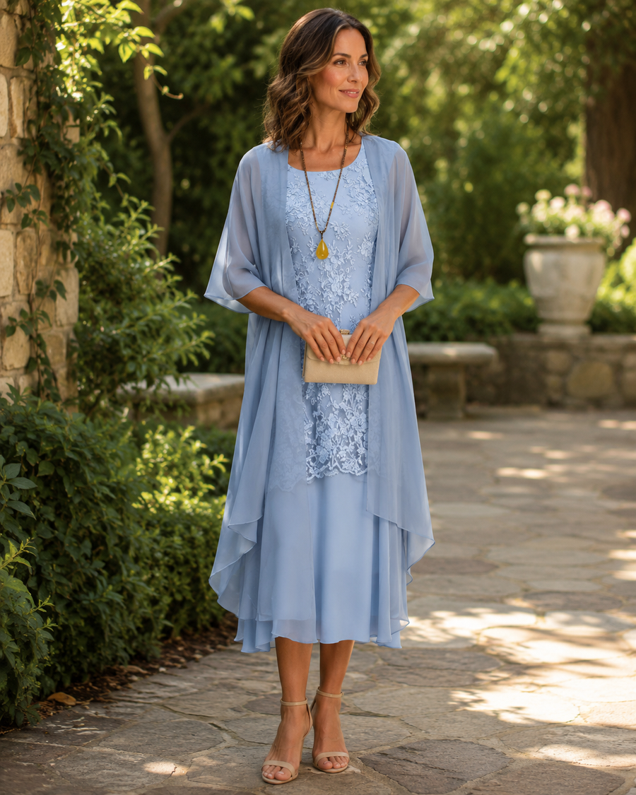 Ebba | Elegant Chiffon Tvådelad Klänning
