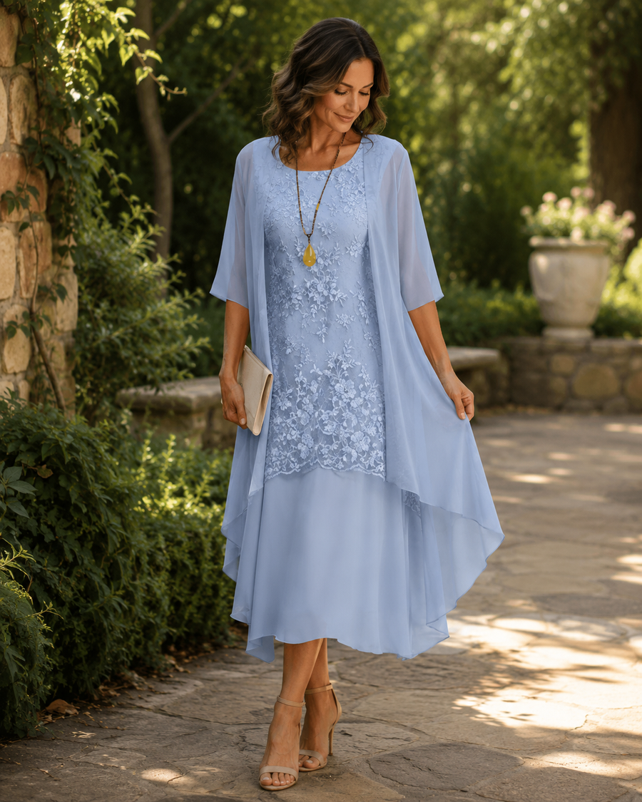 Ebba | Elegant Chiffon Tvådelad Klänning