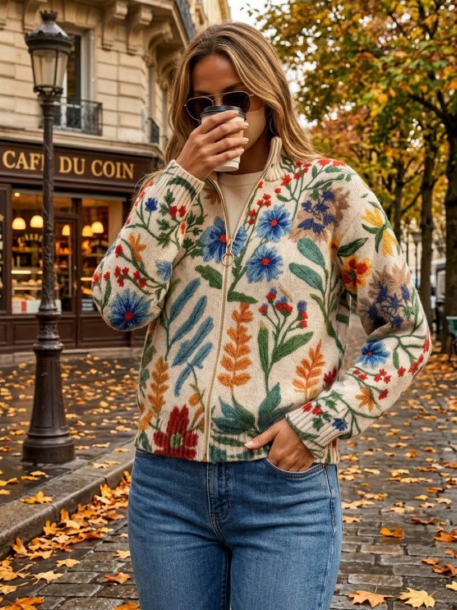 Tabitha | Kofta med trädgårdsblommor och dragkedja
