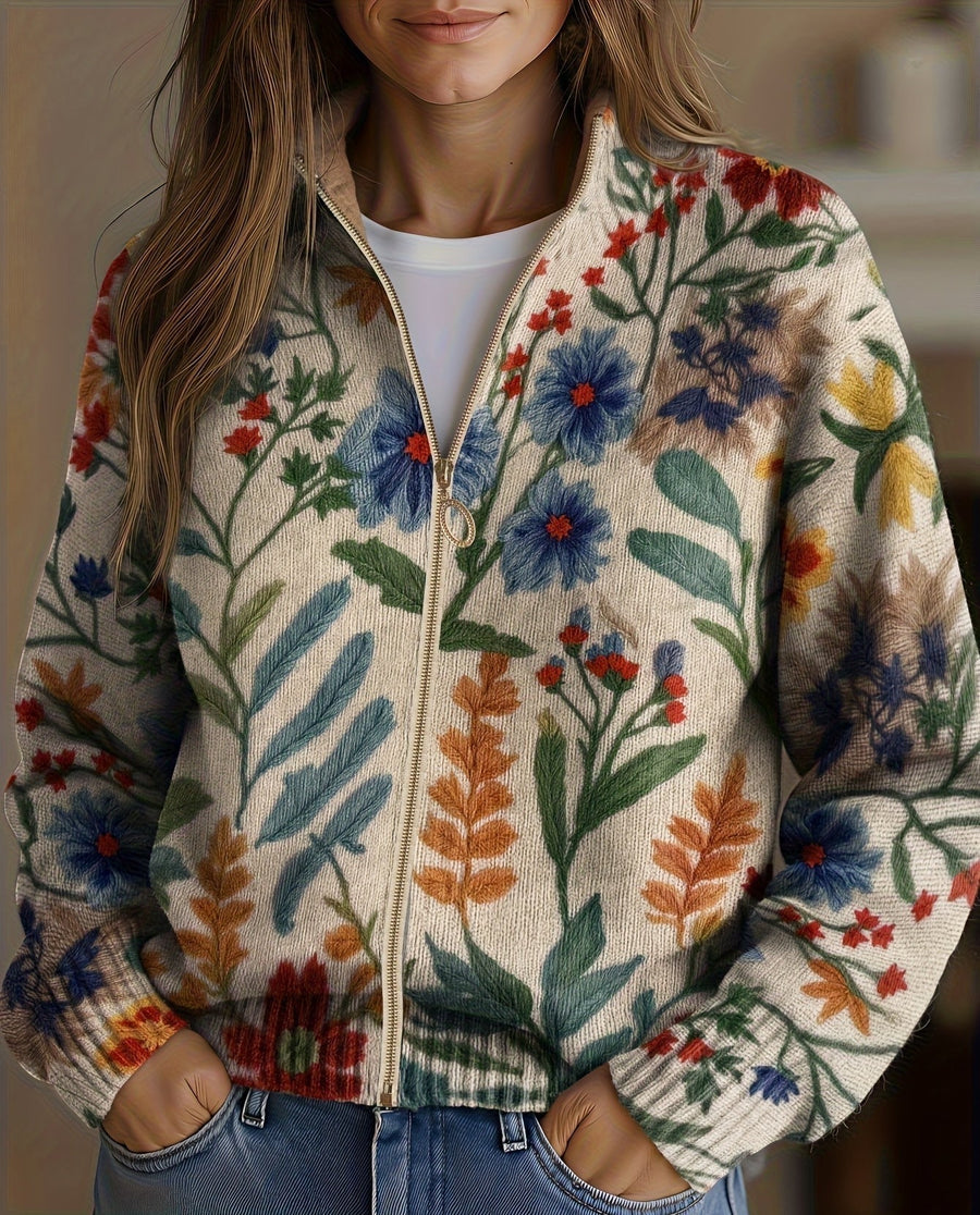 Tabitha | Kofta med trädgårdsblommor och dragkedja