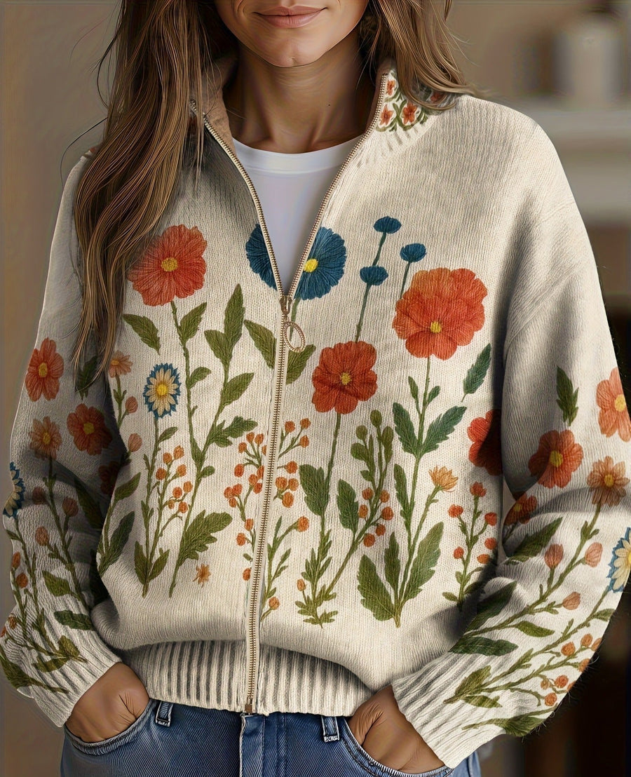 Wrenna | Kofta med ängsblommor och dragkedja